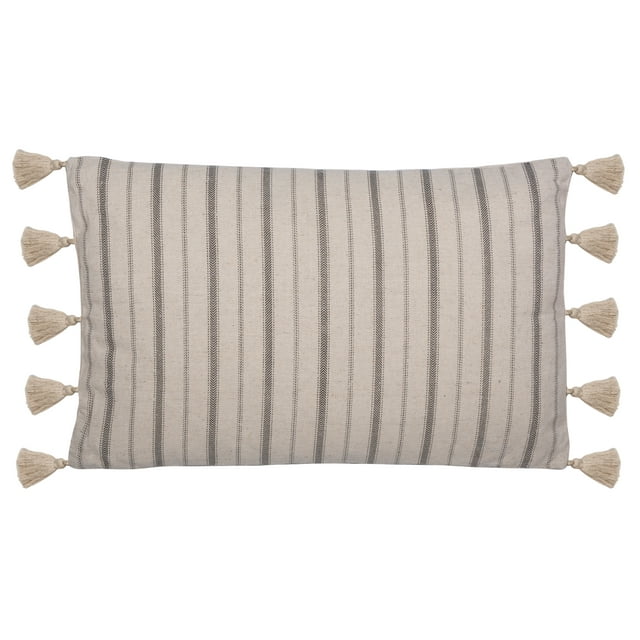 SAFAVIEH Marcen Striped Tassel Lumbar Pillow, 12" x 20", Grey/White