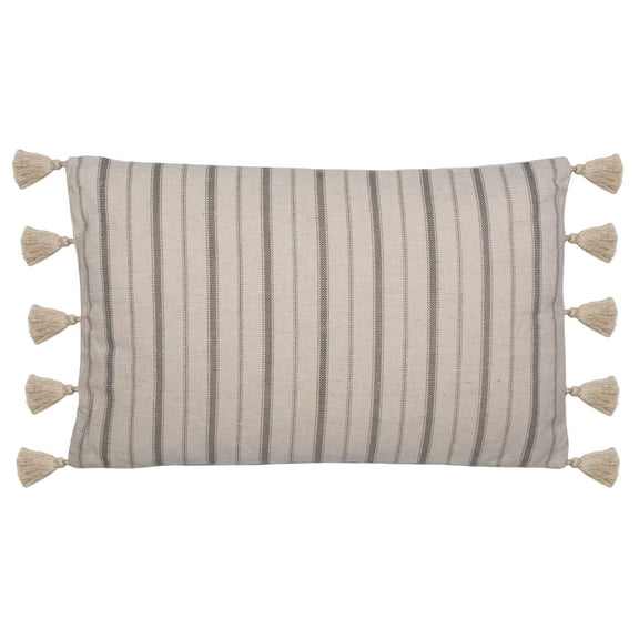 SAFAVIEH Marcen Striped Tassel Lumbar Pillow, 12" x 20", Grey/White
