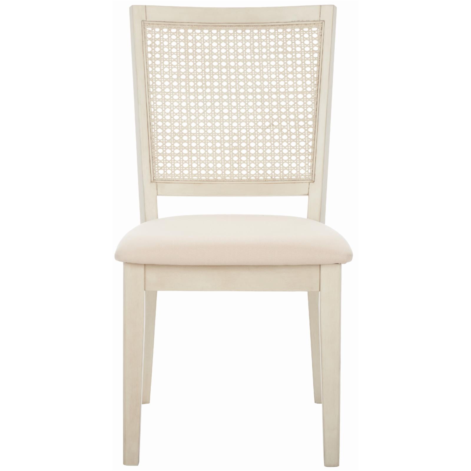 White Washed Wood Rattan Back Dining Chair Set