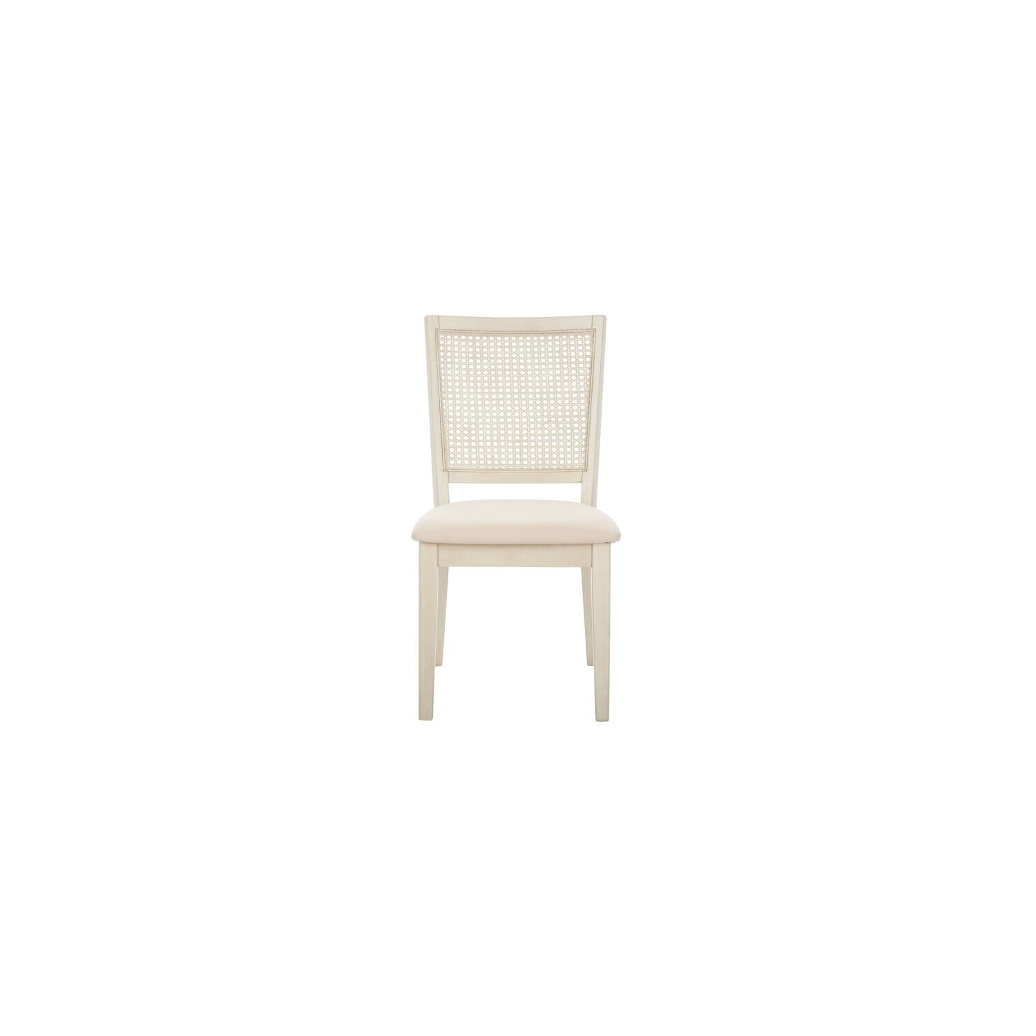 White Washed Wood Rattan Back Dining Chair Set