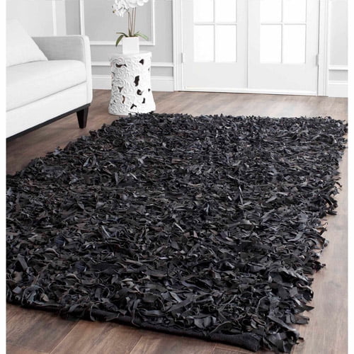 SAFAVIEH Mariam Leather Shag Area Rug, Black, 4' x 6'