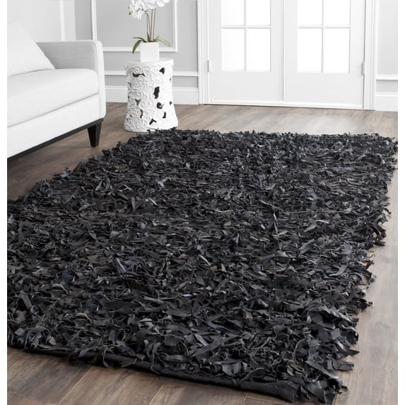SAFAVIEH Mariam Leather Shag Area Rug, Black, 8' x 10'