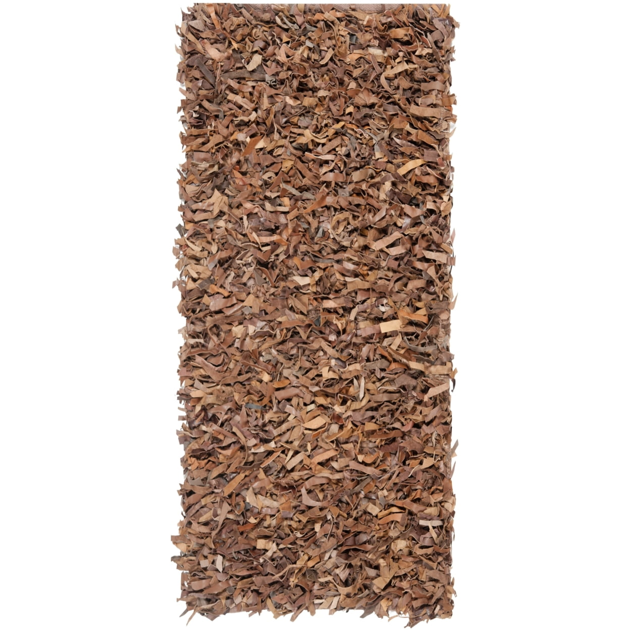 Brown Leather Shag Area Rug with Cotton Weave, 4' x 6'