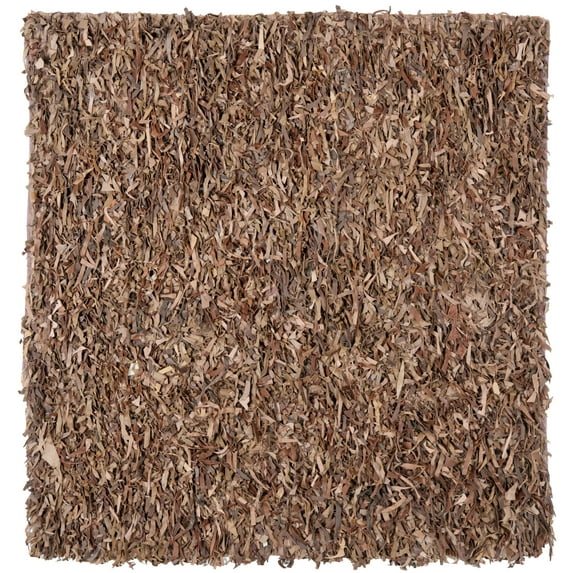 SAFAVIEH Mariam Leather Shag Area Rug, Brown, 8' x 8' Square