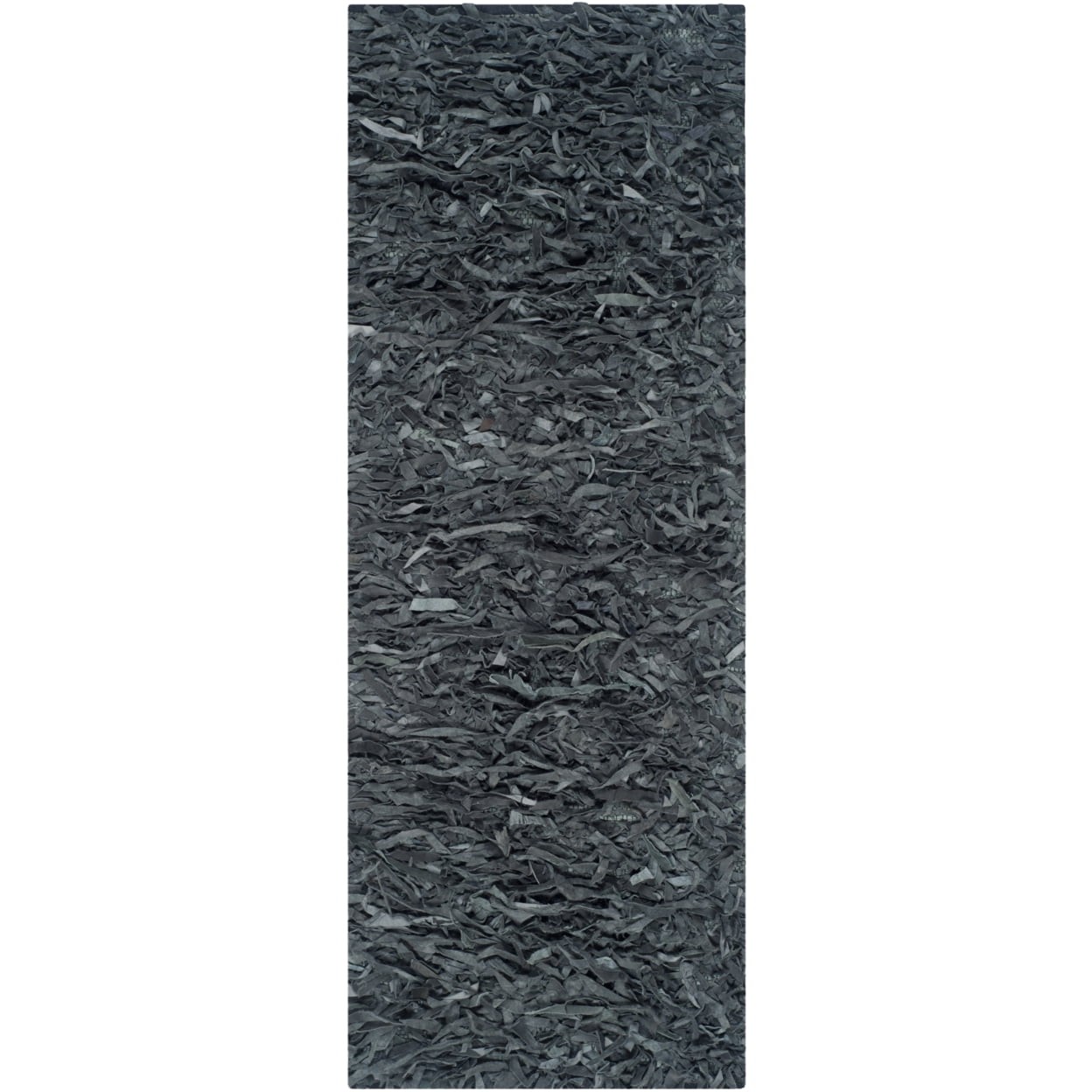 Hand-Knotted Gray Leather Shag 8' x 10' Cotton-Weave Area Rug