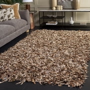 Safavieh Leather Mariam Solid Shag Area Rug, Light Gold, 6' x 9'