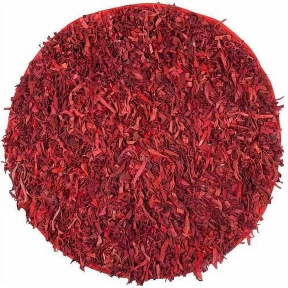SAFAVIEH Mariam Leather Shag Area Rug, Red, 6' x 6' Round