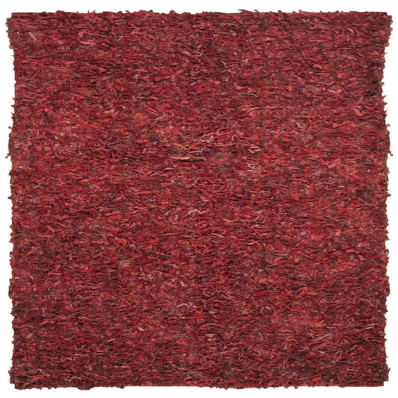 SAFAVIEH Mariam Leather Shag Area Rug, Red, 8' x 8' Square