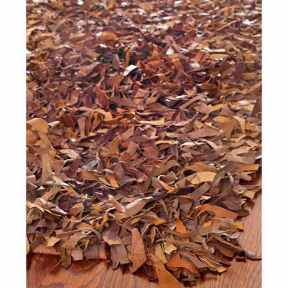 SAFAVIEH Mariam Leather Shag Area Rug, Saddle, 6' x 6' Square