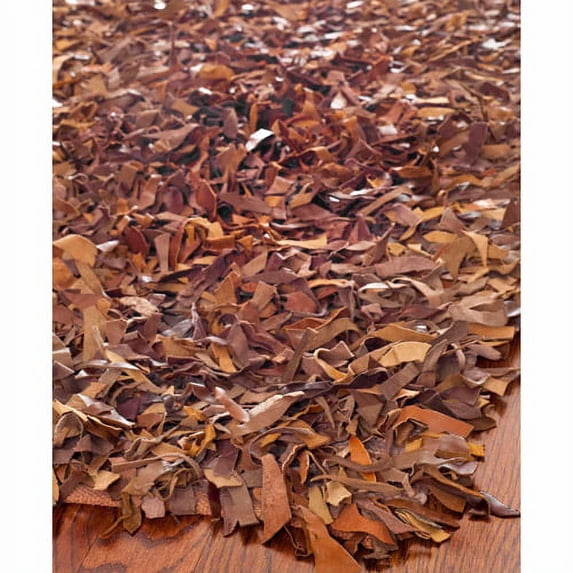 SAFAVIEH Mariam Leather Shag Area Rug, Saddle, 8' x 8' Square