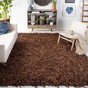 Safavieh Leather Mariam Solid Shag Area Rug, Saddle, 8' x 8' Square