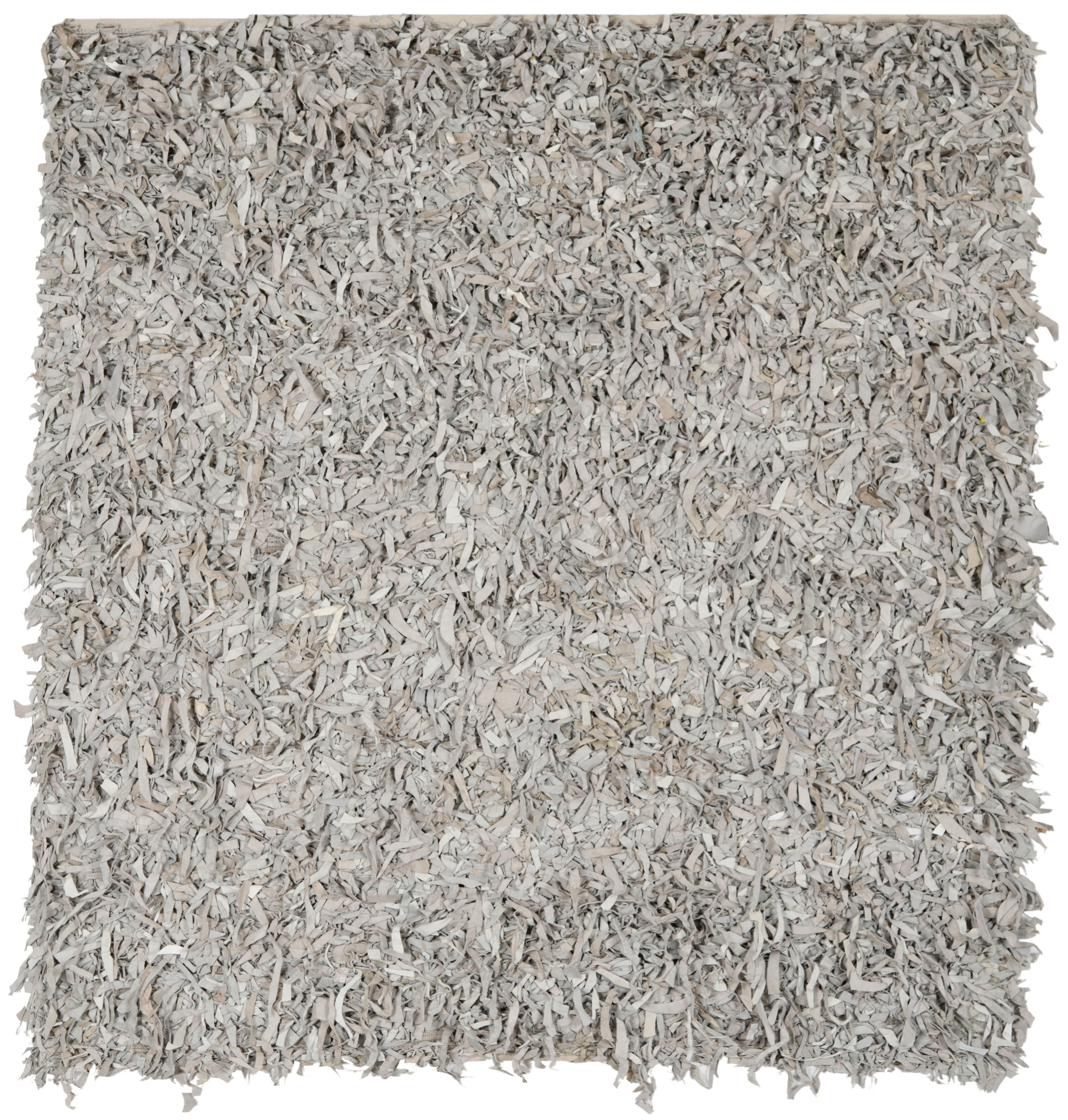 Hand-Knotted White Leather Square Shag Rug - 6'x6'