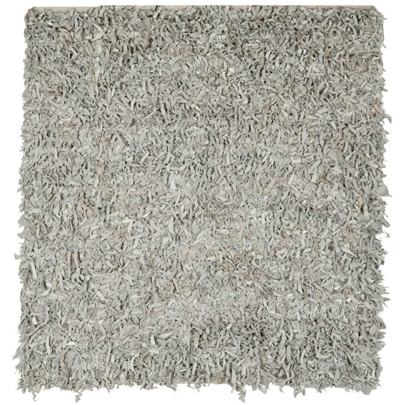 SAFAVIEH Mariam Leather Shag Area Rug, White, 6' x 6' Square