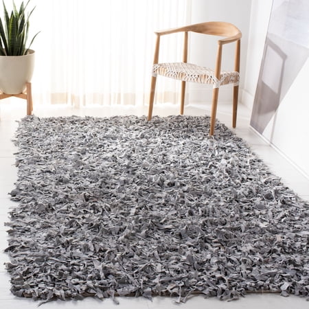 Safavieh Leather Mariam Solid Shag Area Rug, White, 8' x 10'