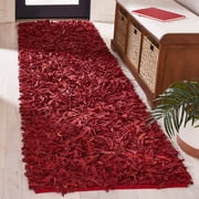 Safavieh Leather Mariam Solid Shag Runner Rug, Red, 2'3" x 9'