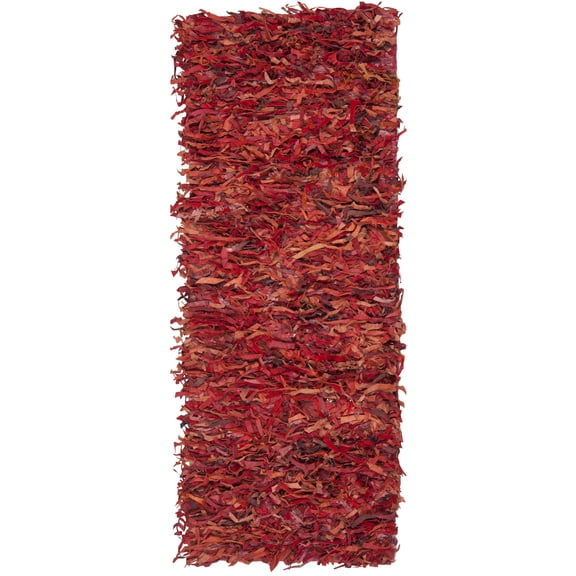 SAFAVIEH Mariam Leather Shag Runner Rug, Red, 2'3" x 9'