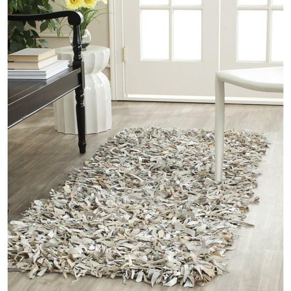 SAFAVIEH Mariam Leather Shag Runner Rug, White, 2'3" x 6'