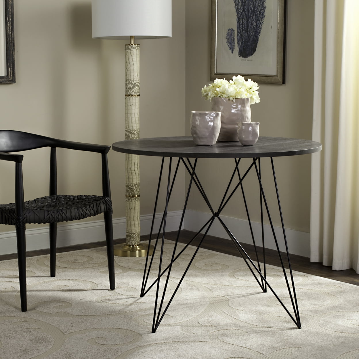 Contemporary Transitional 35" Round Dining Table in Dark Grey