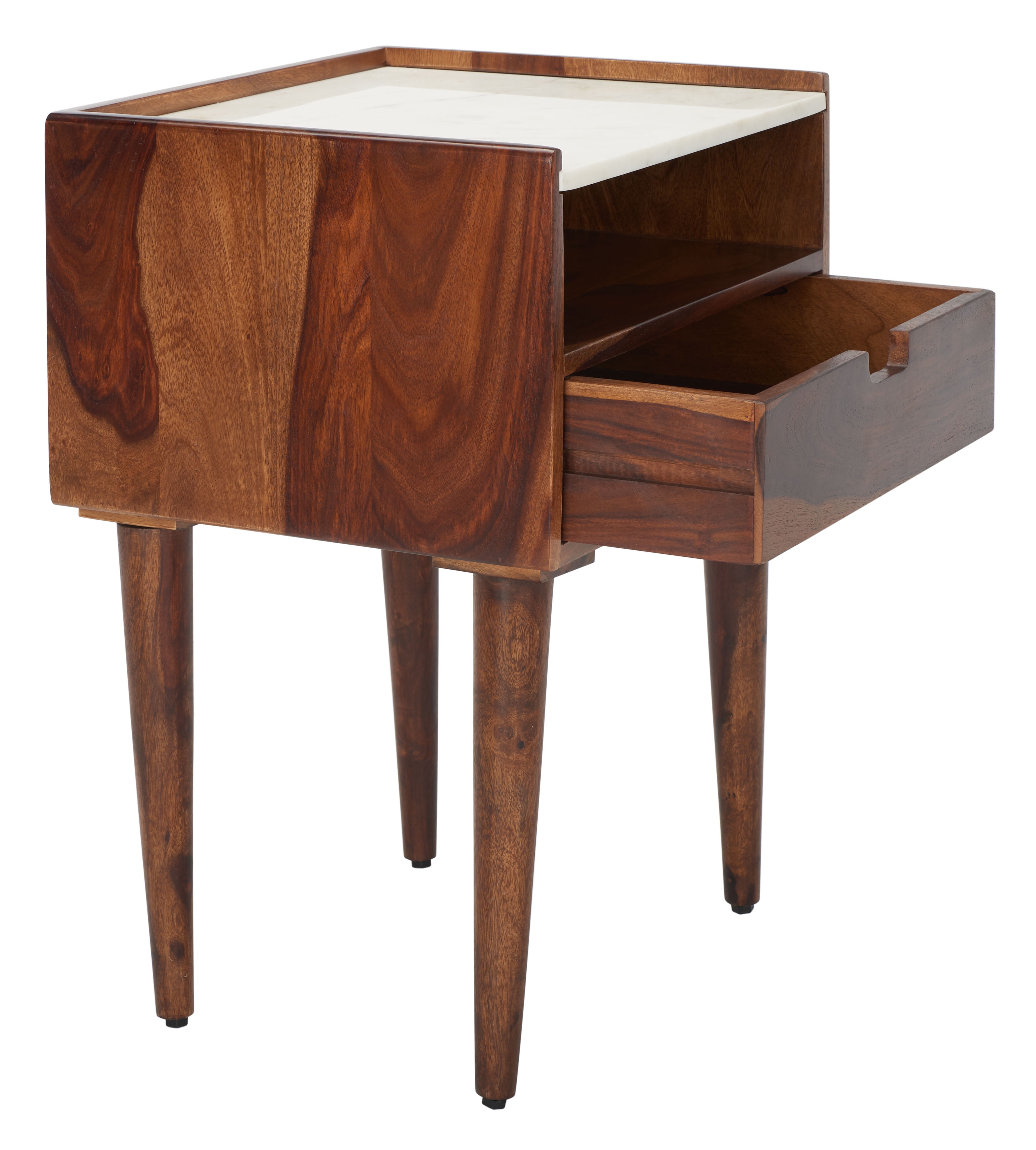 Marion 20" Walnut Body Nightstand with White Marble Top