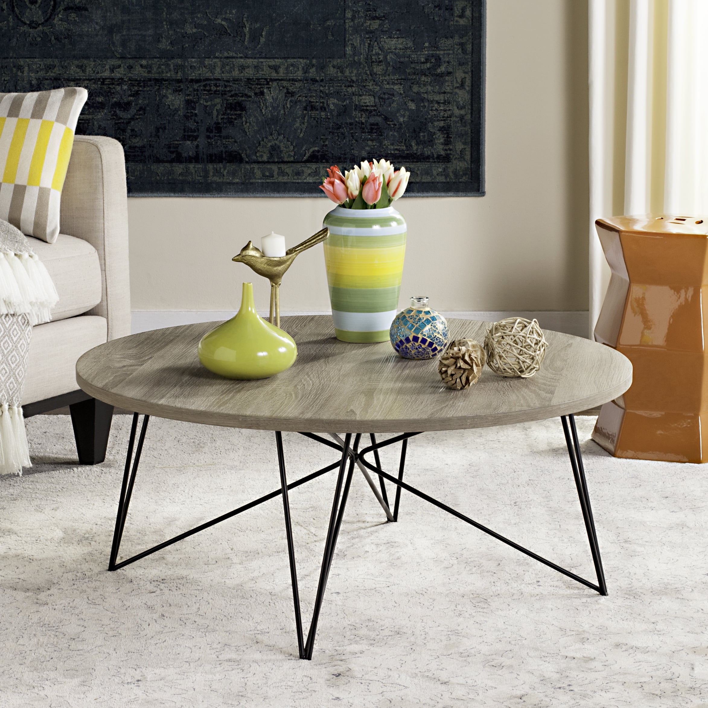 SAFAVIEH Maris Retro Mid Century Round Coffee Table Light Oak Walmart