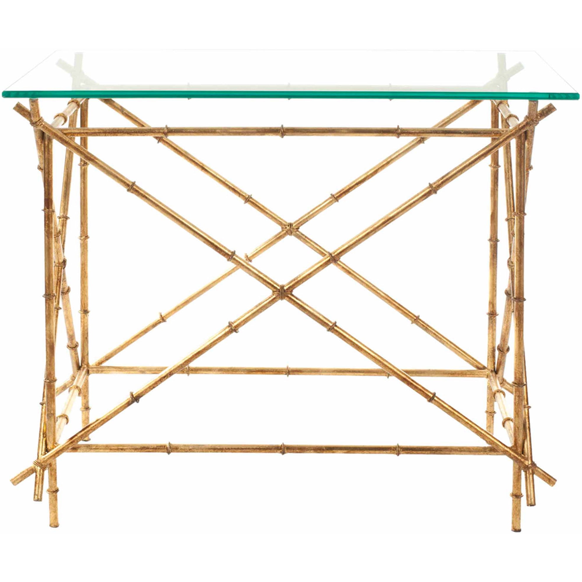 SAFAVIEH Mark 23.2 in. H Cross Accent Table, Clear Glass Top/Gold Legs