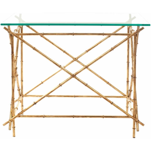 SAFAVIEH Mark 23.2 in. H Cross Accent Table, Clear Glass Top/Gold Legs