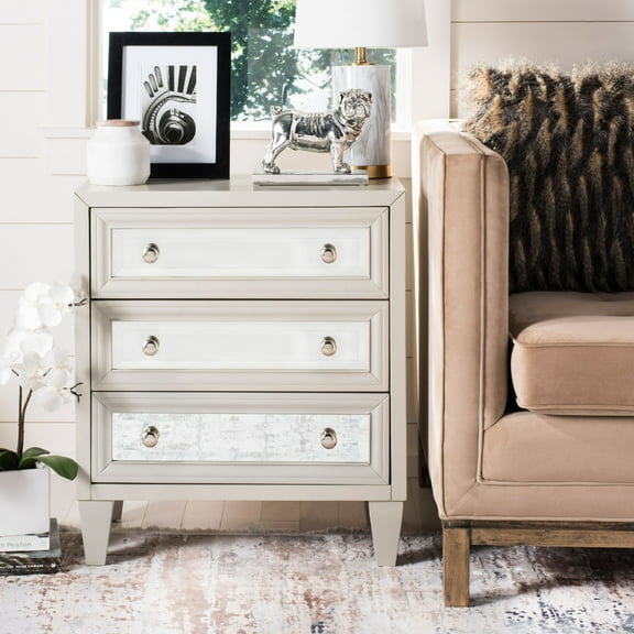 SAFAVIEH Marlon Solid Classic 3 Drawer Mirror Chest, Cream