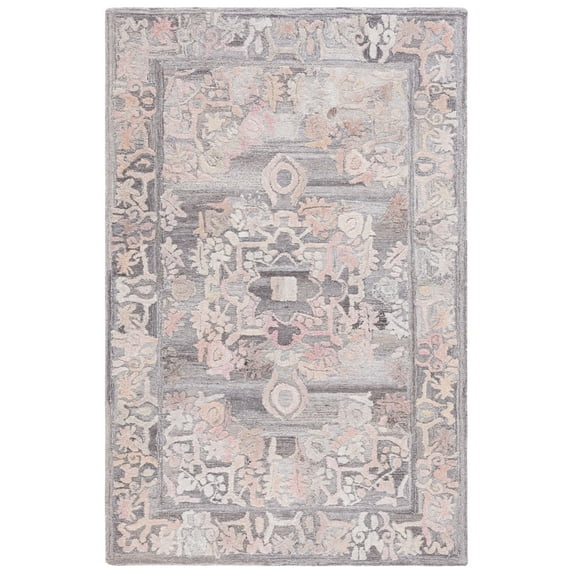 SAFAVIEH Marquee Andrina Medallion Polyester Area Rug, Grey/Pink, 4' x 6'