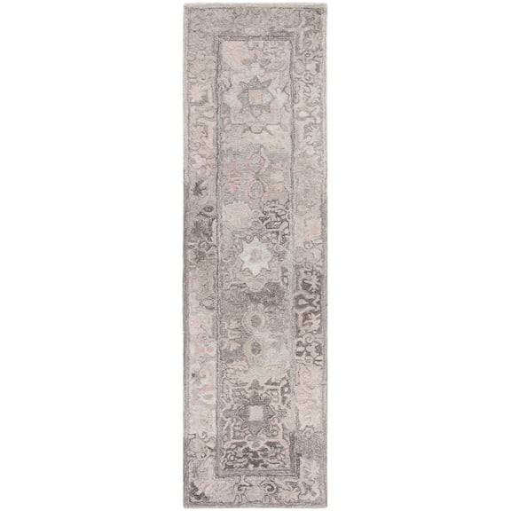 SAFAVIEH Marquee Andrina Medallion Polyester Runner Rug, Grey/Pink, 2'3" x 8'