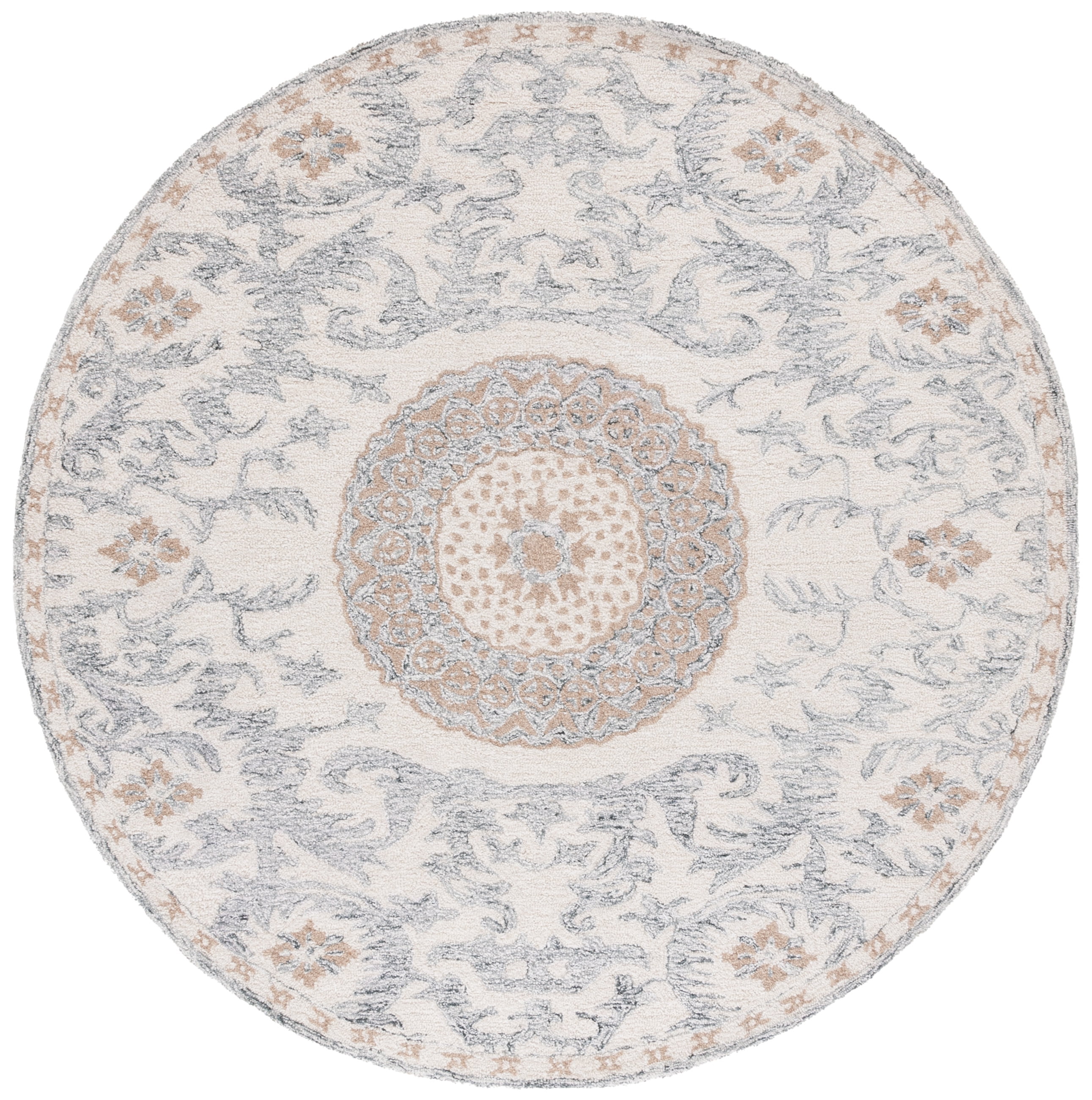SAFAVIEH Marquee Clematis Medallion Area Rug, Beige/Grey, 6' x 6' Round