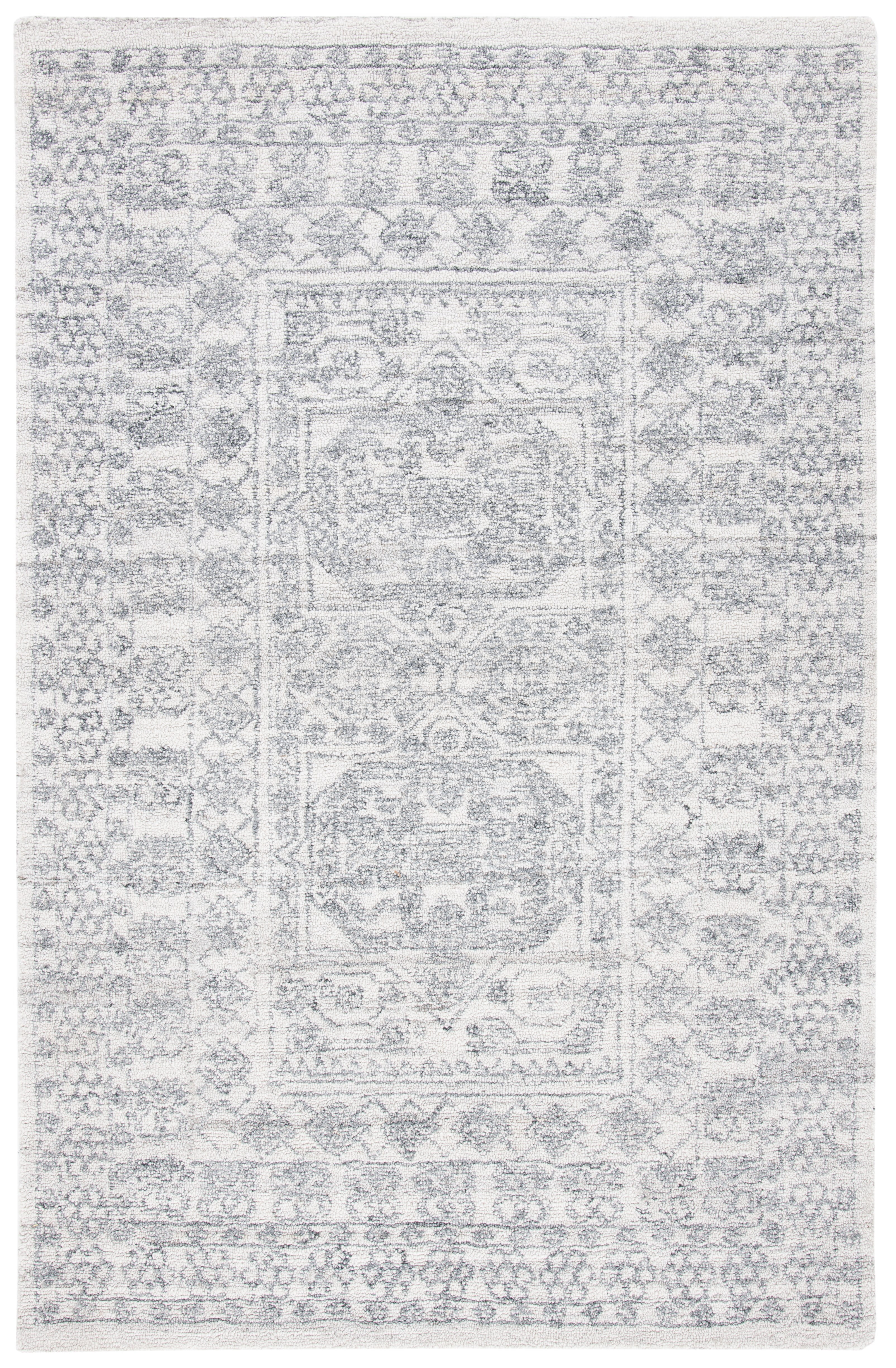 Ivory and Gray Hand-Tufted Wool 4' x 6' Area Rug