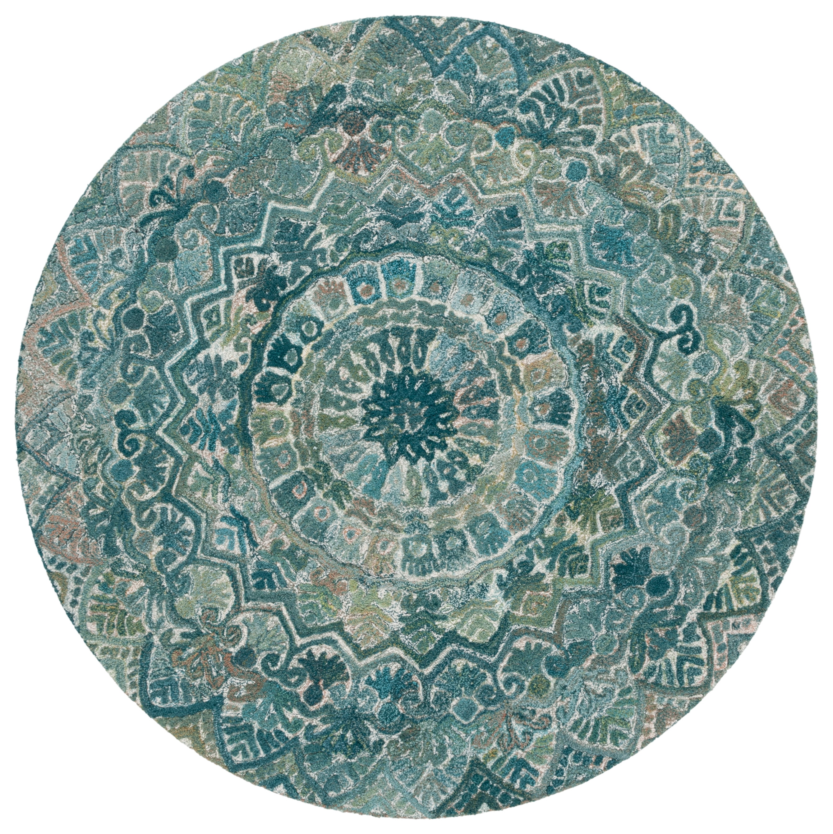 SAFAVIEH Marquee Georgiana Floral Area Rug, Aqua/Green, 6' x 6' Round ...