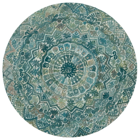 SAFAVIEH Marquee Georgiana Floral Area Rug, Aqua/Green, 6' x 6' Round