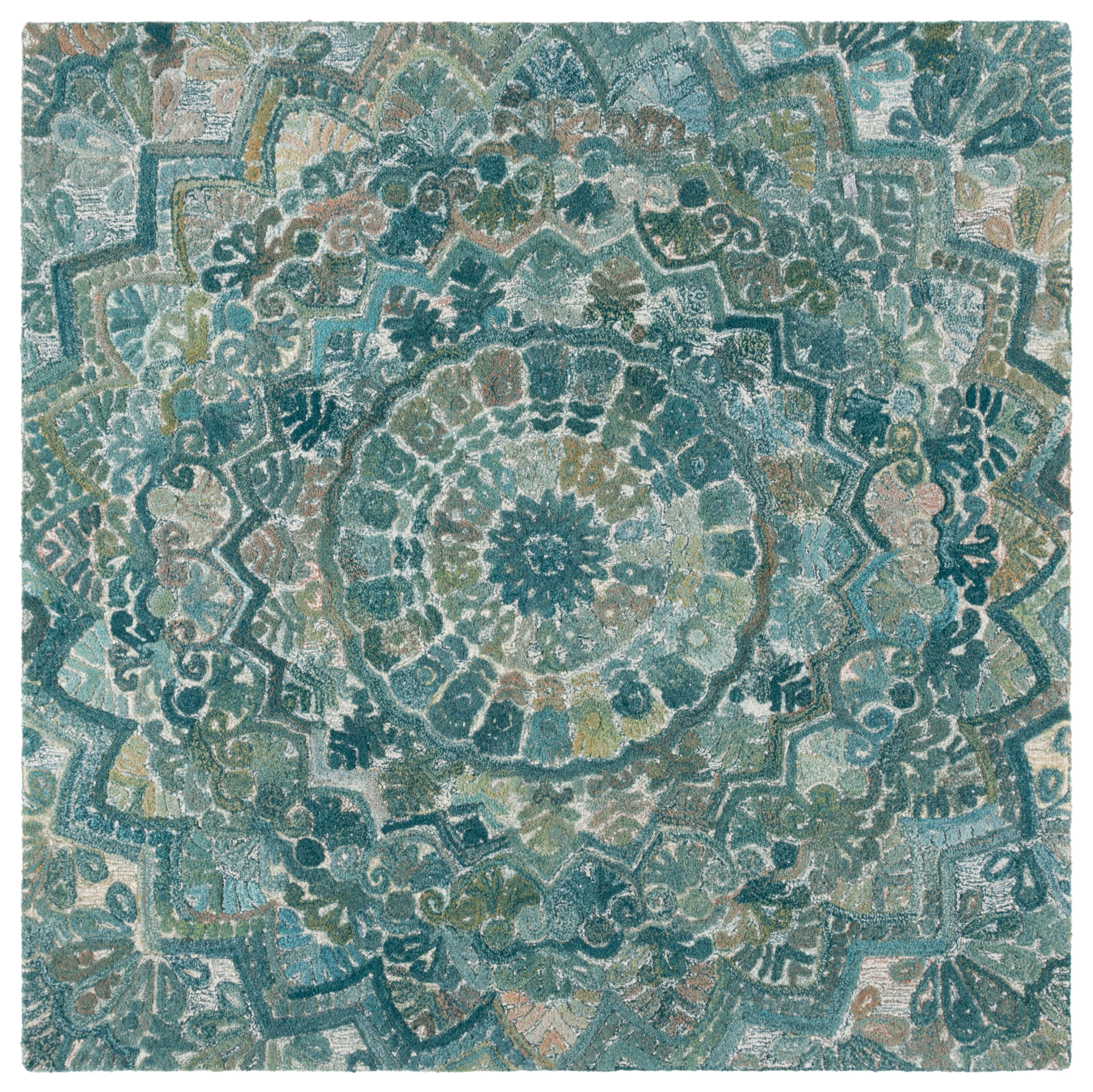 SAFAVIEH Marquee Georgiana Floral Area Rug, Aqua/Green, 6' x 6' Square