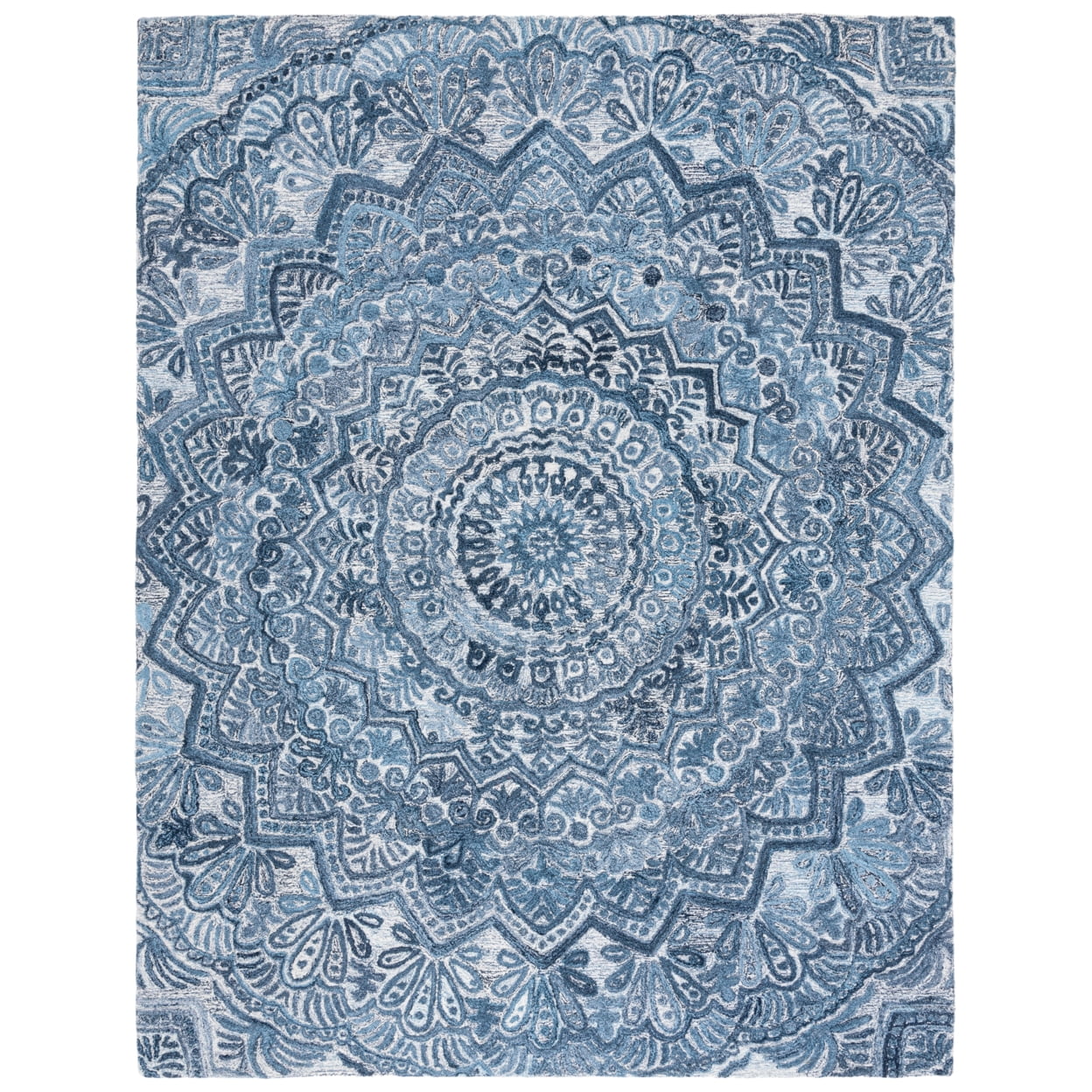 Blue Hand-Tufted Wool Rectangular Area Rug