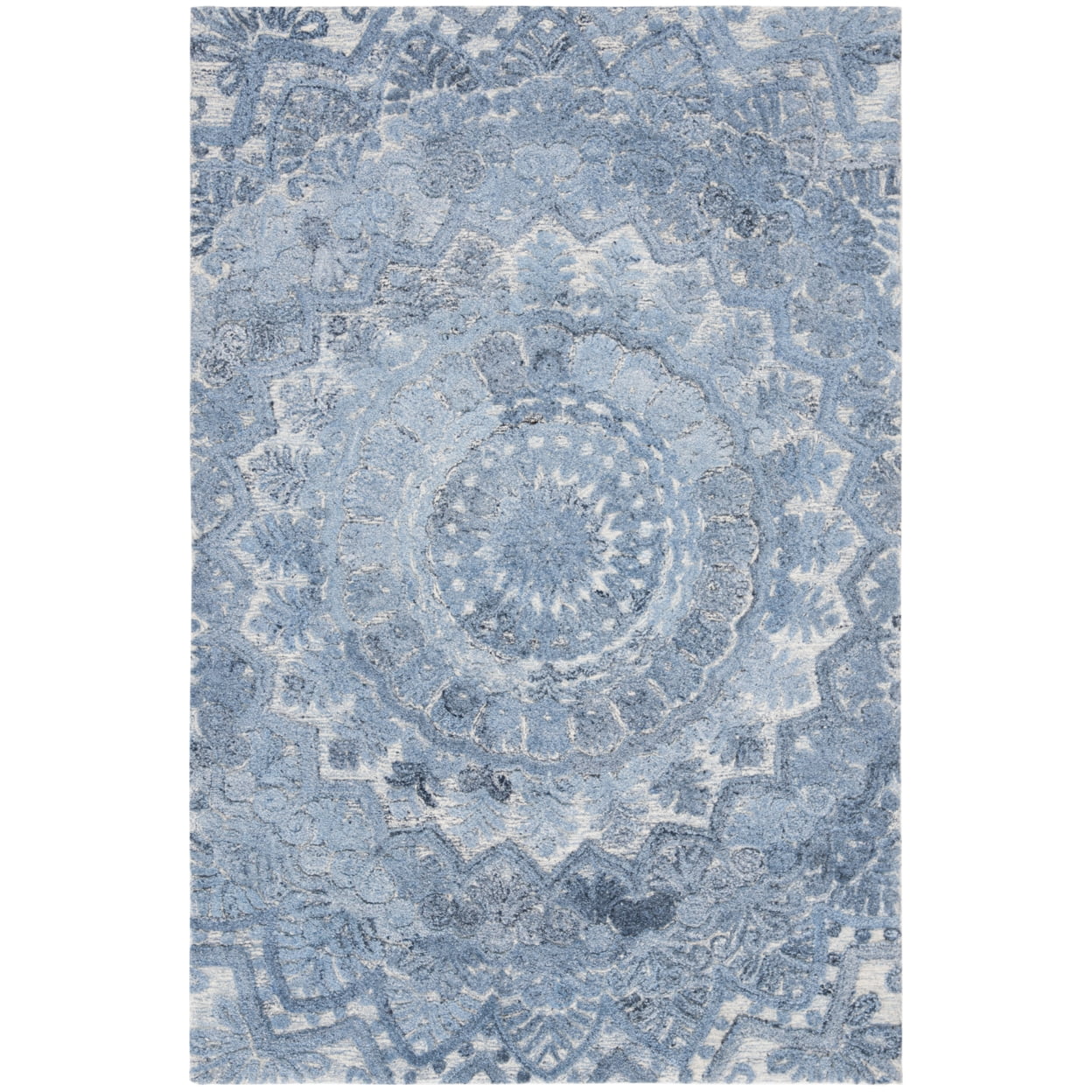 Blue and Ivory Hand-Tufted Wool 4' x 6' Area Rug