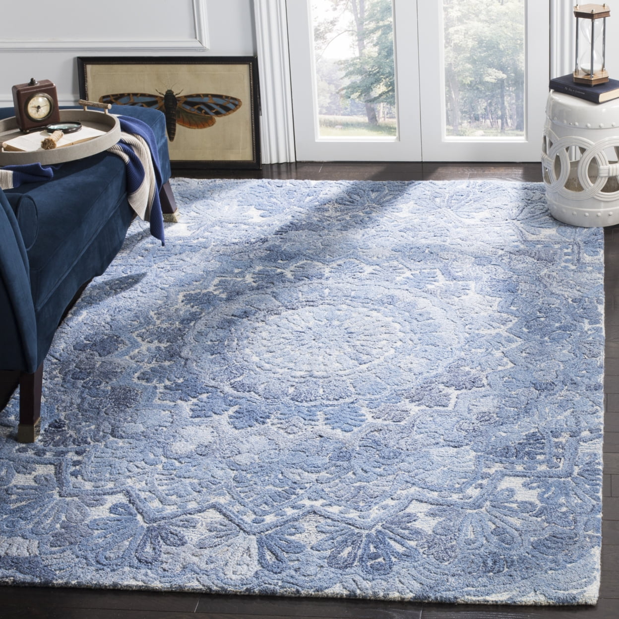 Hand-Tufted Elegance Blue/Ivory Wool 9' x 12' Rug