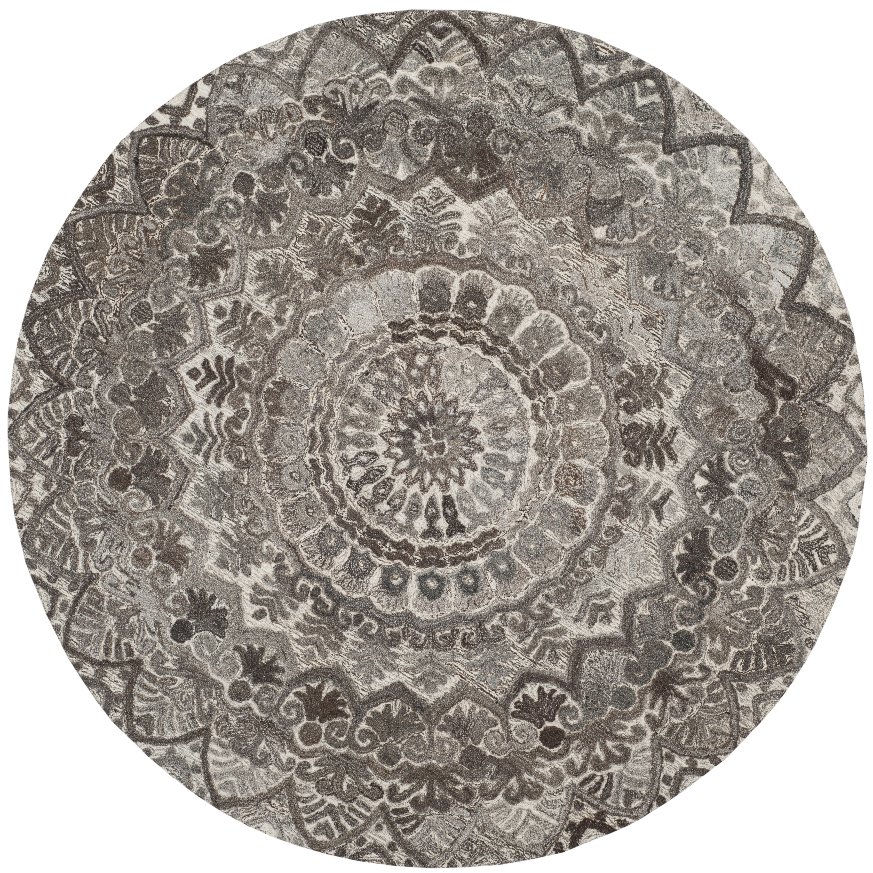 Ivory and Gray Hand-Tufted Round Wool Area Rug