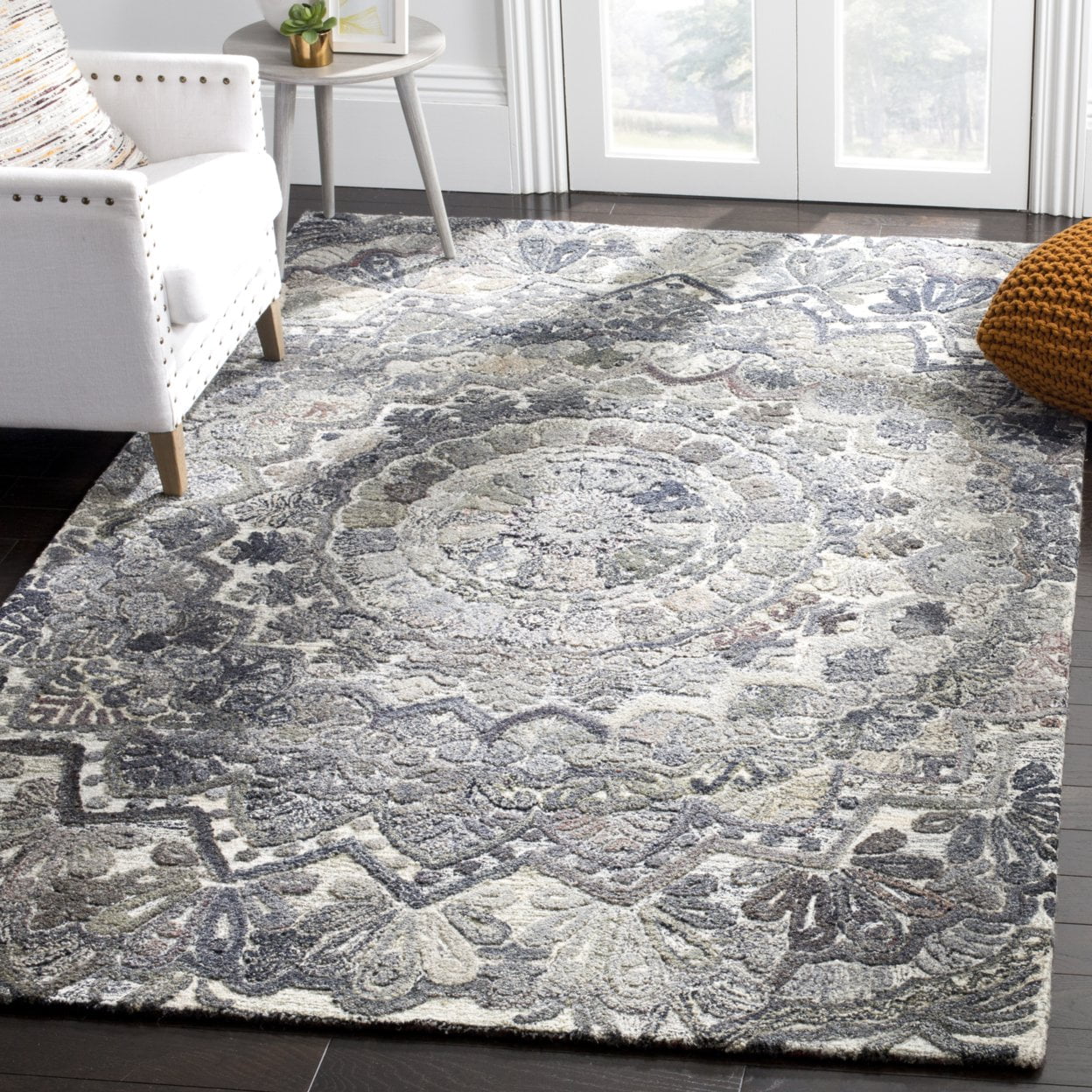 Grey and Multicolor Hand-Tufted Wool Area Rug, 2' x 3'