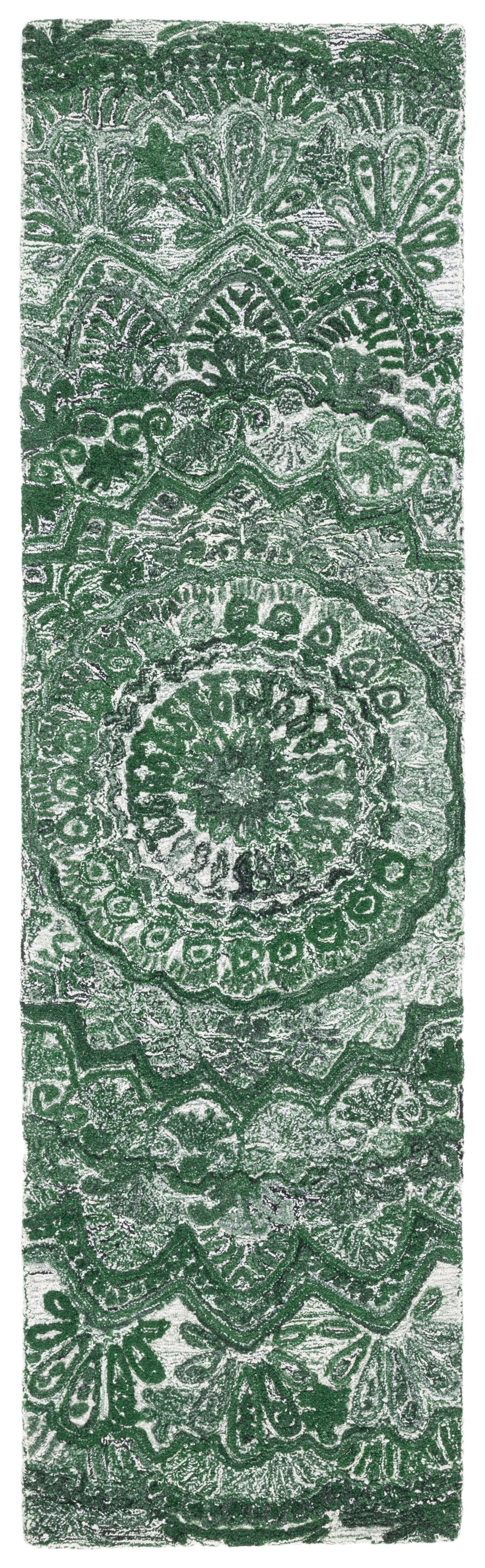 Hand-Tufted Green and Ivory Wool Runner Rug, 2'3" x 6'
