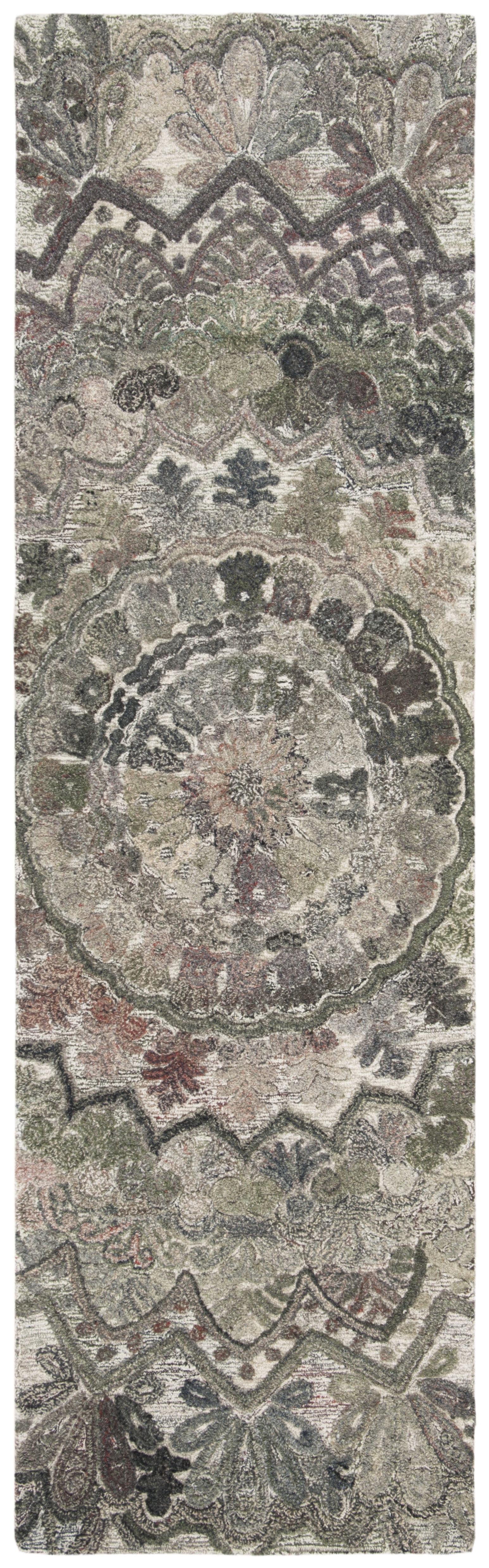Hand-Tufted Gray and Multicolor Wool Runner Rug, 2'3" x 14'