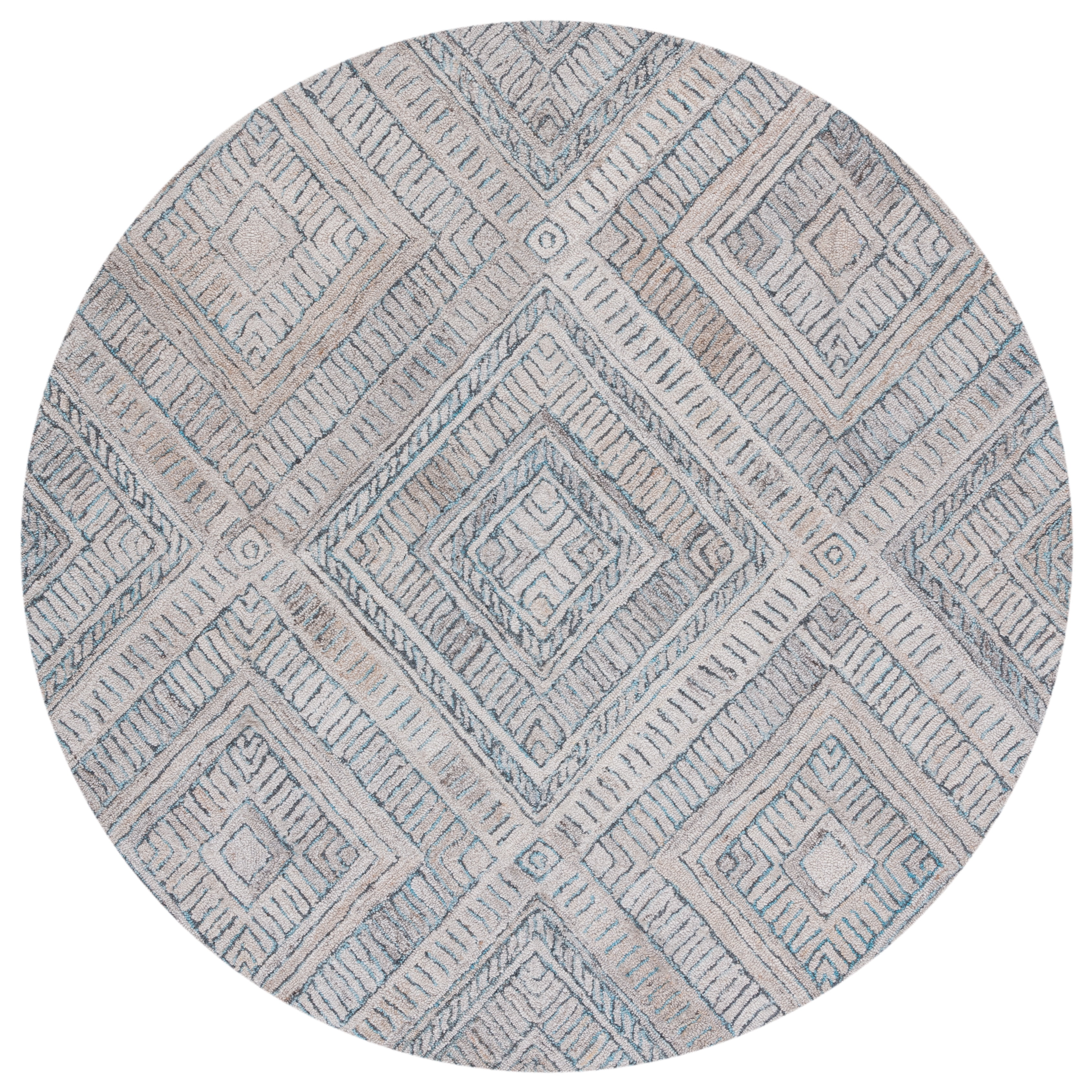 SAFAVIEH Marquee Kirsten Geometric Area Rug, Turquoise/Beige, 6' x 6' Round