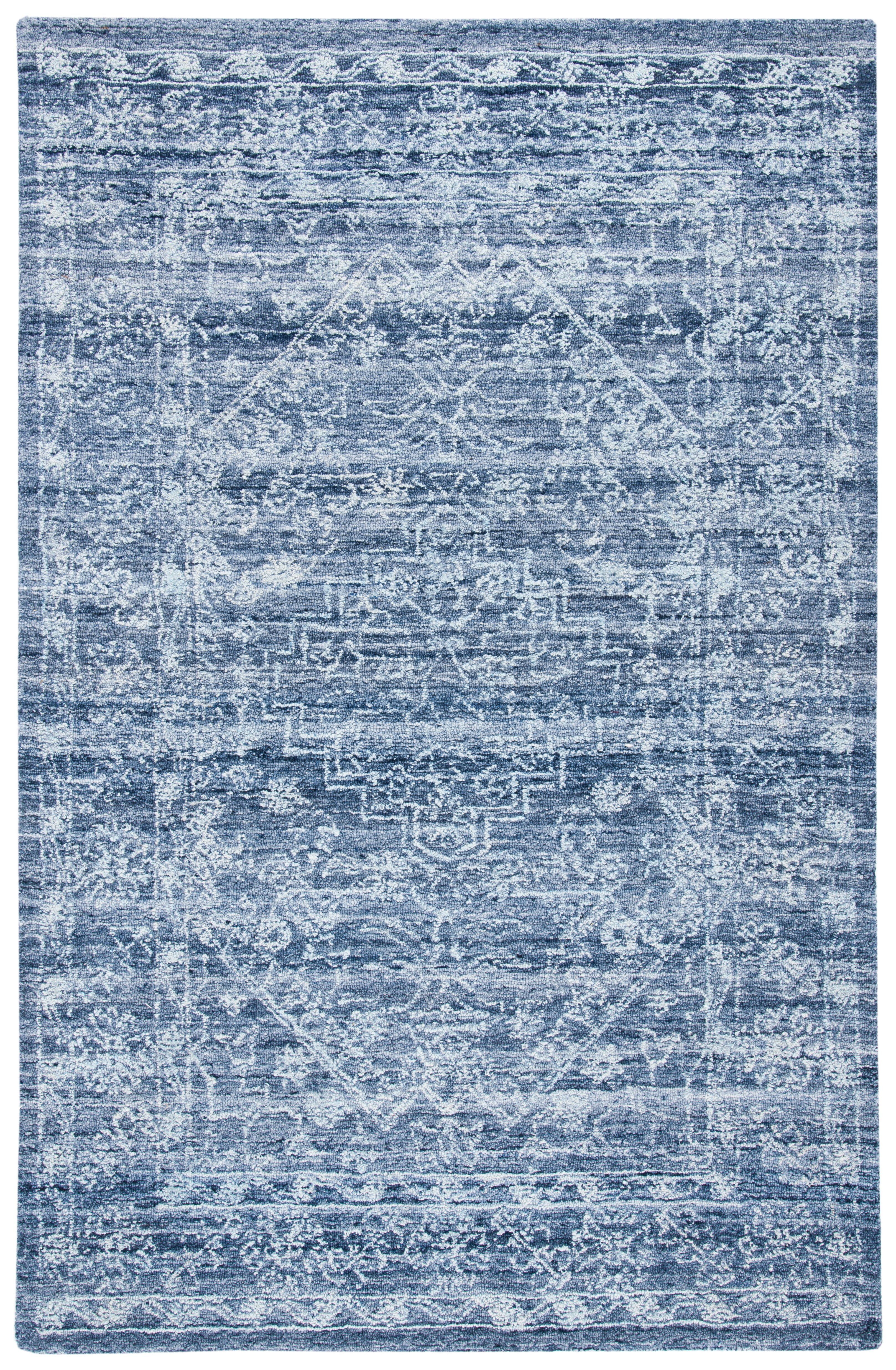 Blue Hand-Tufted Wool and Synthetic 4' x 6' Area Rug