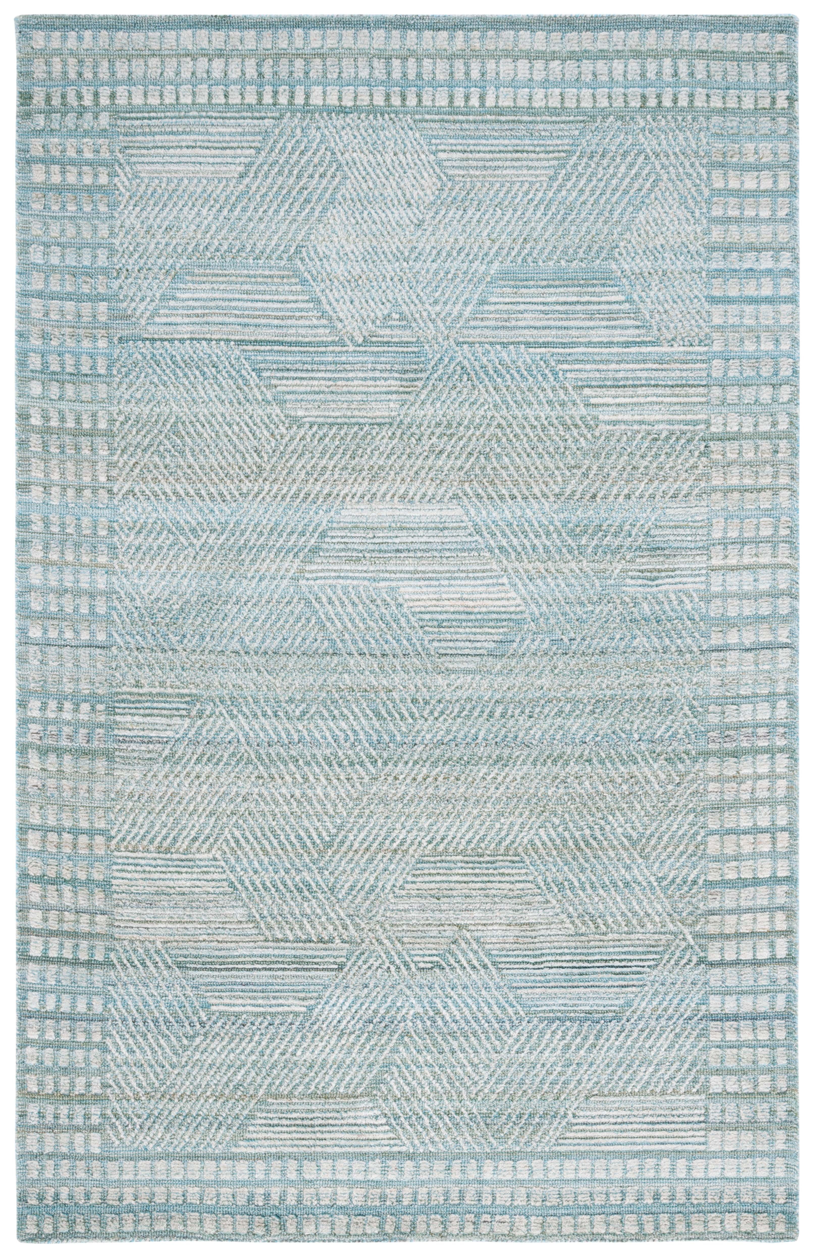 Gray and Turquoise Hand-Tufted Wool Geometric Rug