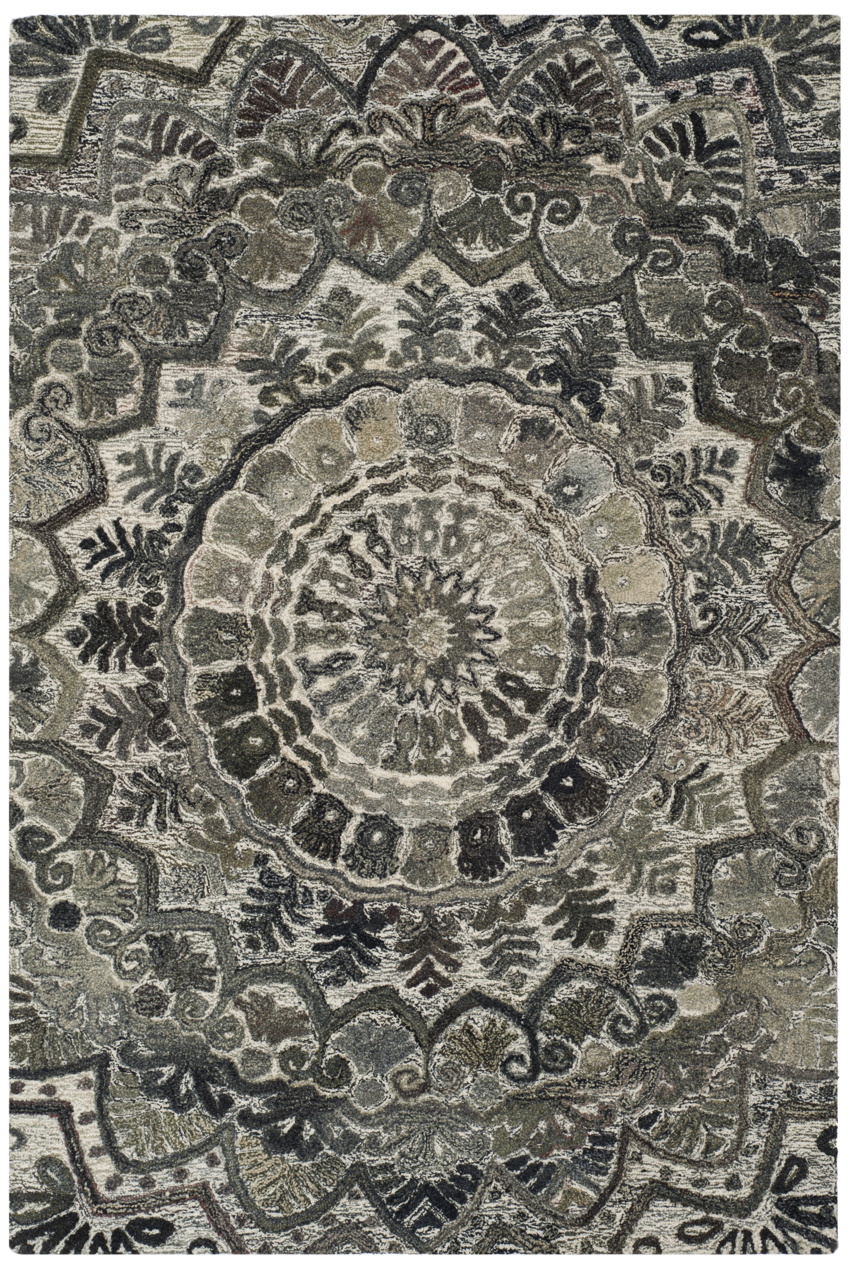Grey and Multicolor Hand-Tufted Wool Area Rug, 2' x 3'