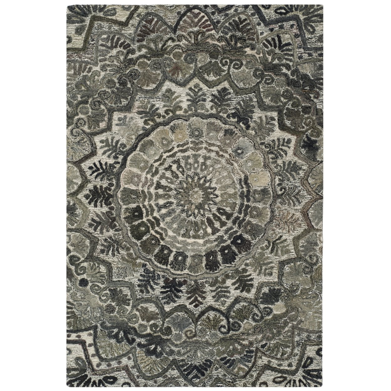Grey and Multicolor Hand-Tufted Wool Area Rug, 2' x 3'