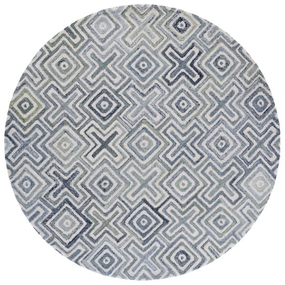 SAFAVIEH Marquee Vaughn Geometric Area Rug, Ivory/Blue, 6' x 6' Round