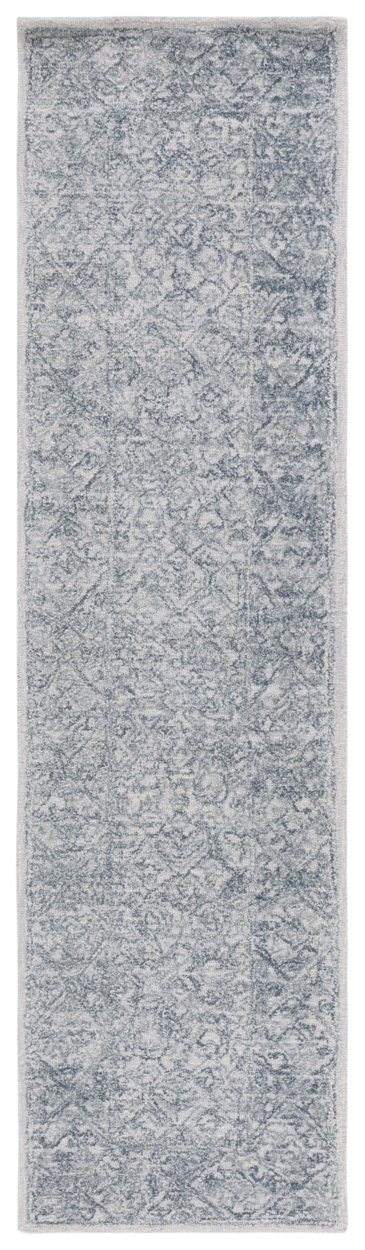 Handmade Blue and Grey Wool Tufted Runner Rug