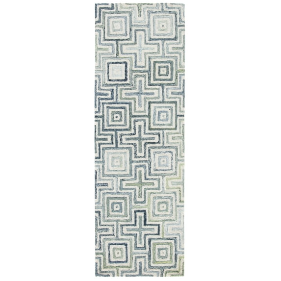 SAFAVIEH Marquee Vaughn Geometric Runner Rug, Ivory/Blue, 2'6" x 8'