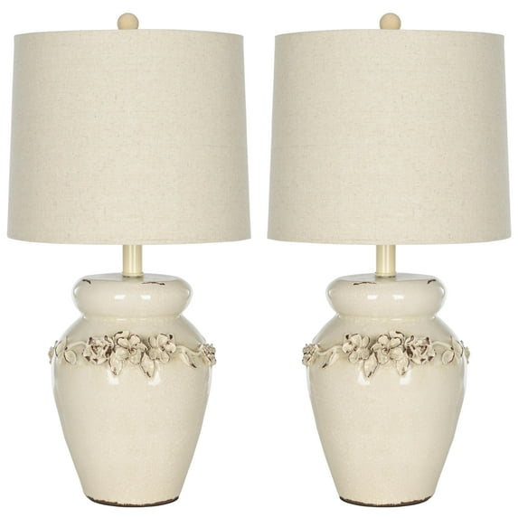 SAFAVIEH Marquesa 24 in. Cream Ceramic Table Lamp w/Oatmeal Cotton Shade, Set of 2